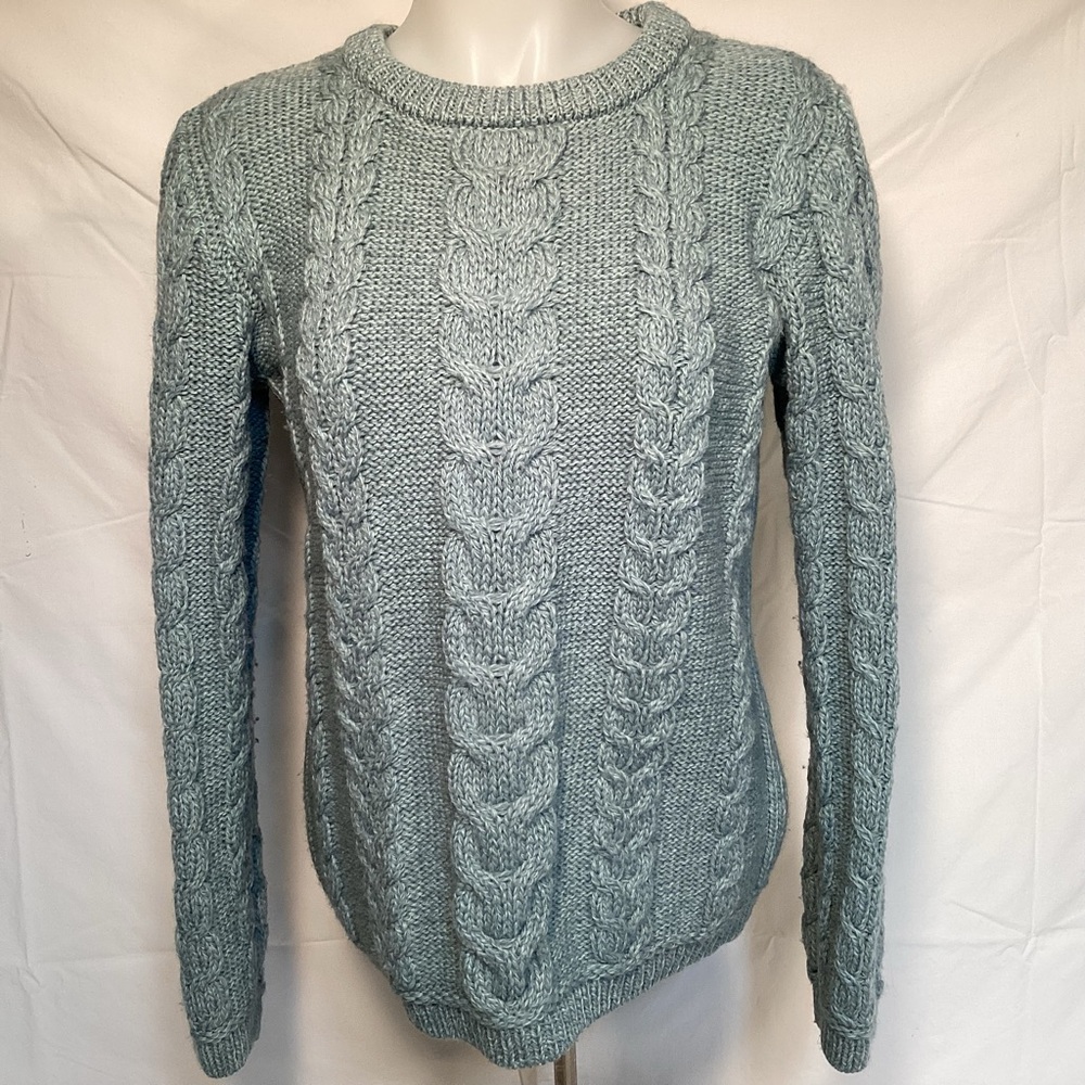 Women’s Aran Crafts Ireland Sea Foam Merino Wool Cable Knit Sweater size Medium